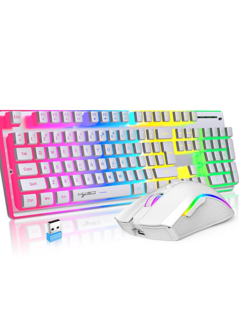 Generic - Wireless Mouse And Keyboard Set RGB Water Backlight Rechargeable Keyboard ABS Pudding Key Cap Automatic Hibernation Power Saving Mode 2.4G Wireless Transmission Technology(White) - Image 1