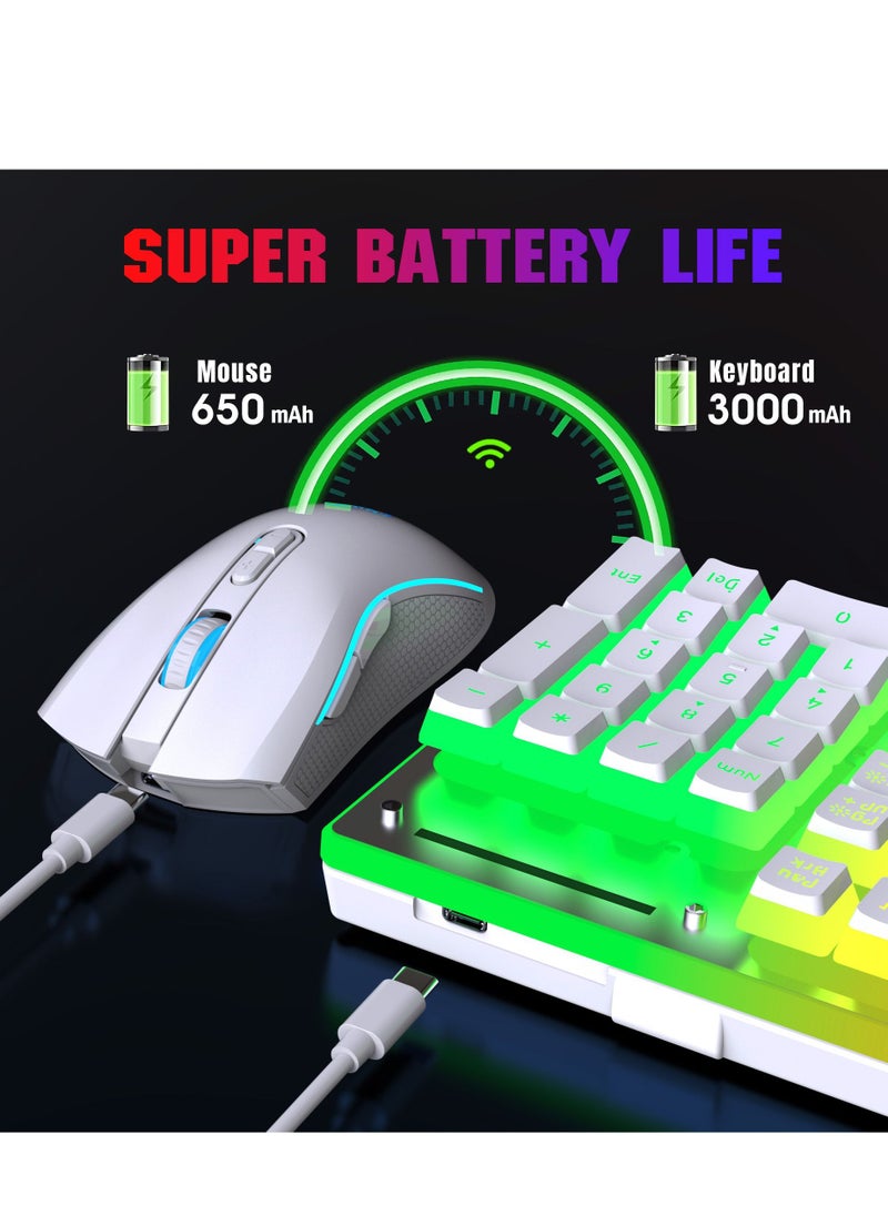 Generic - Wireless Mouse And Keyboard Set RGB Water Backlight Rechargeable Keyboard ABS Pudding Key Cap Automatic Hibernation Power Saving Mode 2.4G Wireless Transmission Technology(White) - Image 1