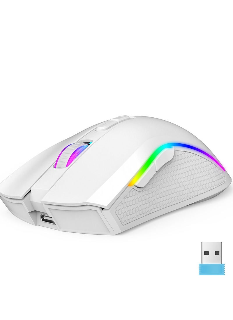 Generic - Wireless Mouse And Keyboard Set RGB Water Backlight Rechargeable Keyboard ABS Pudding Key Cap Automatic Hibernation Power Saving Mode 2.4G Wireless Transmission Technology(White) - Image 1