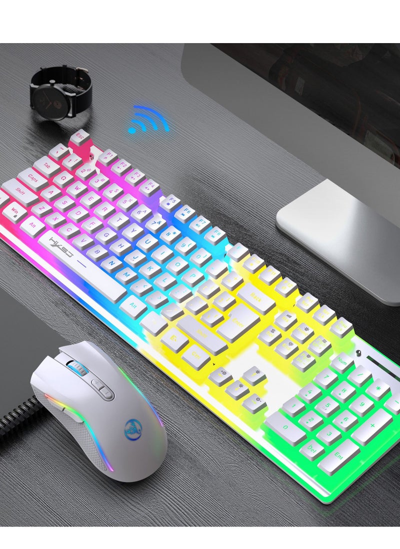 Generic - Wireless Mouse And Keyboard Set RGB Water Backlight Rechargeable Keyboard ABS Pudding Key Cap Automatic Hibernation Power Saving Mode 2.4G Wireless Transmission Technology(White) - Image 1