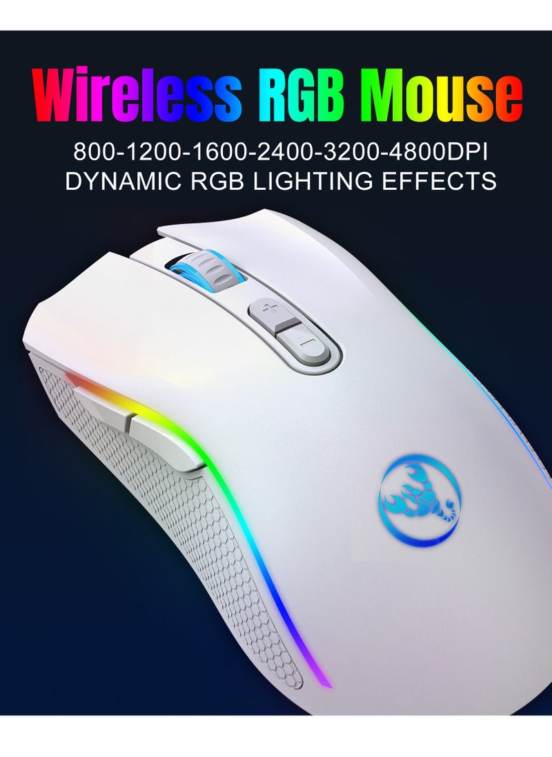 Generic - Wireless Mouse And Keyboard Set RGB Water Backlight Rechargeable Keyboard ABS Pudding Key Cap Automatic Hibernation Power Saving Mode 2.4G Wireless Transmission Technology(White) - Image 1