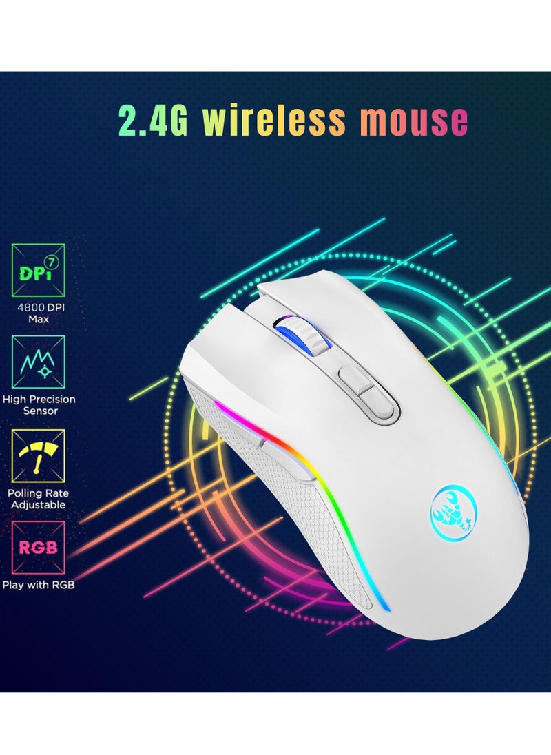Generic - Wireless Mouse And Keyboard Set RGB Water Backlight Rechargeable Keyboard ABS Pudding Key Cap Automatic Hibernation Power Saving Mode 2.4G Wireless Transmission Technology(White) - Image 1