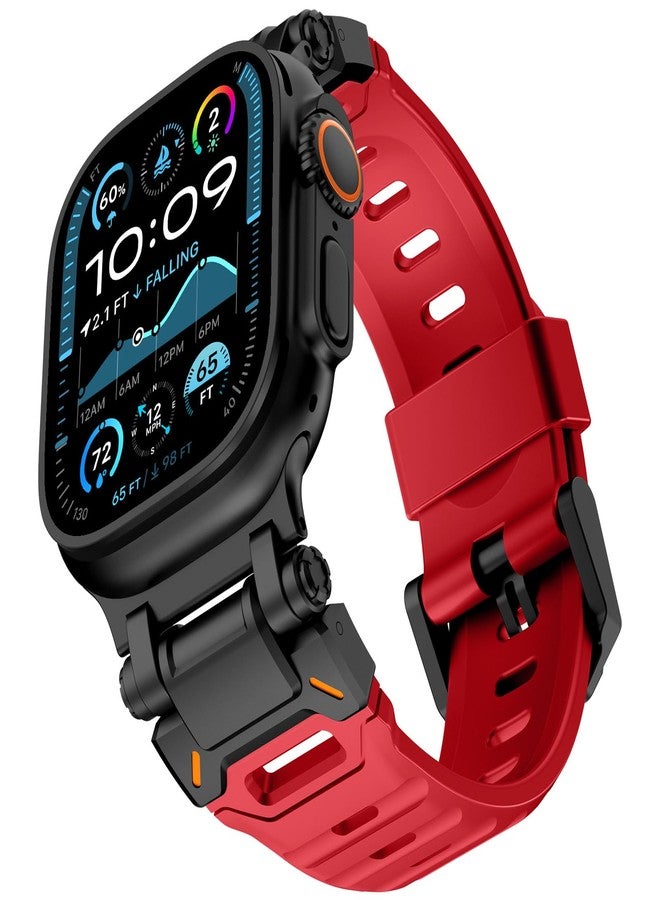 كيدز سوار KADES المتين المصنوع من مادة FKM مصمم خصيصًا لساعة Apple Watch Ultra 3/2/1 مقاس 49 مم للرجال، مصنوع من مادة FKM متينة مع موصل من الفولاذ المقاوم للصدأ لسلسلة iWatch 11/10/9/8/7/6/5/4/SE/3/2/1 مقاس 46 مم/45 مم/44 مم/42 مم، أحمر - Image 1
