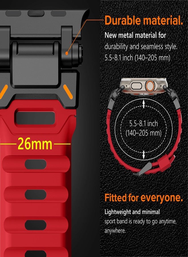 كيدز سوار KADES المتين المصنوع من مادة FKM مصمم خصيصًا لساعة Apple Watch Ultra 3/2/1 مقاس 49 مم للرجال، مصنوع من مادة FKM متينة مع موصل من الفولاذ المقاوم للصدأ لسلسلة iWatch 11/10/9/8/7/6/5/4/SE/3/2/1 مقاس 46 مم/45 مم/44 مم/42 مم، أحمر - Image 2