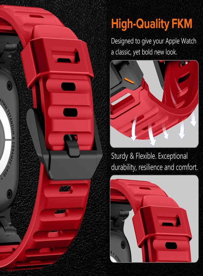 كيدز سوار KADES المتين المصنوع من مادة FKM مصمم خصيصًا لساعة Apple Watch Ultra 3/2/1 مقاس 49 مم للرجال، مصنوع من مادة FKM متينة مع موصل من الفولاذ المقاوم للصدأ لسلسلة iWatch 11/10/9/8/7/6/5/4/SE/3/2/1 مقاس 46 مم/45 مم/44 مم/42 مم، أحمر - Image 4