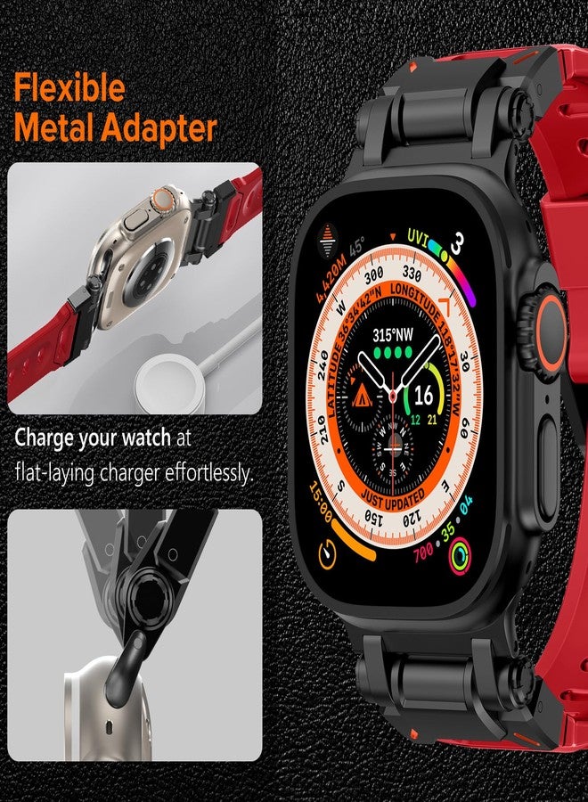 كيدز سوار KADES المتين المصنوع من مادة FKM مصمم خصيصًا لساعة Apple Watch Ultra 3/2/1 مقاس 49 مم للرجال، مصنوع من مادة FKM متينة مع موصل من الفولاذ المقاوم للصدأ لسلسلة iWatch 11/10/9/8/7/6/5/4/SE/3/2/1 مقاس 46 مم/45 مم/44 مم/42 مم، أحمر - Image 3