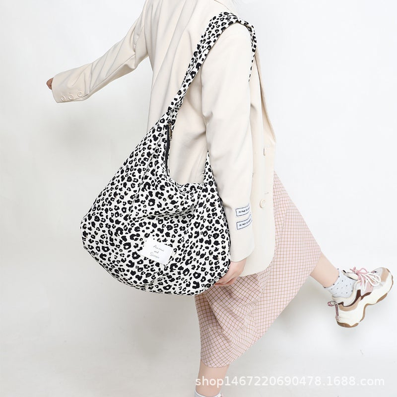 Leopard Print Bag Spring Women'S Canvas Bag Niche Design Ins Tote Bag Large Capacity Shoulder Bag - Image 3