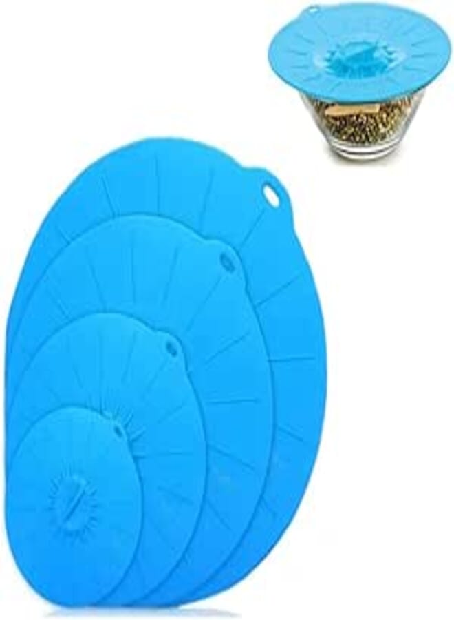Silicone Thermal Cover for Dishes, Pots, Cups - 4 Different Sizes - Silicone Heat Food Storage Lid (Light Blue)