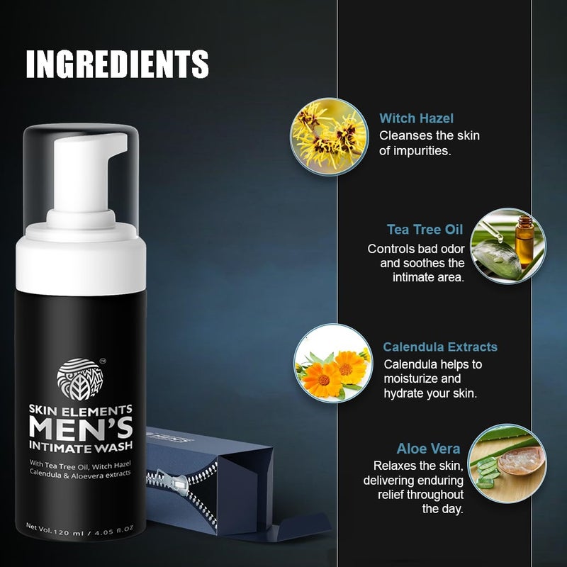 Skin Elements Intimate Wash for Men | pH Balanced Foaming Wash with Tea Tree Oil & Aloe Vera | Soothes, Refreshes & Maintains Hygiene | 4.05 fl. oz. | - Image 4