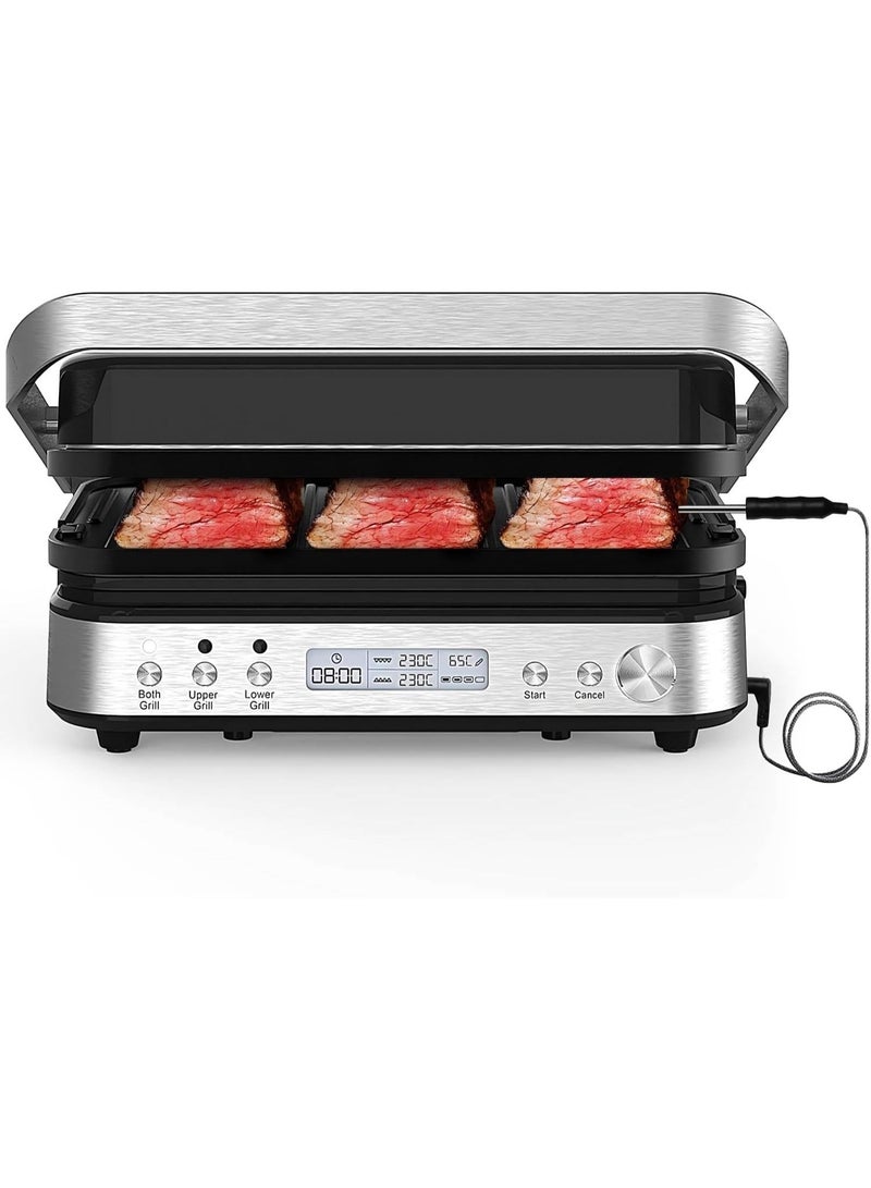 Dxmocos 5 in 1 Indoor Grill, Electric Contact Grill and Griddle, Panini Press Grill Sandwich Maker with Meat Thermometer, LCD Display, Stainless Steel, Healthy Ceramic Nonstick, 2000W - Image 1