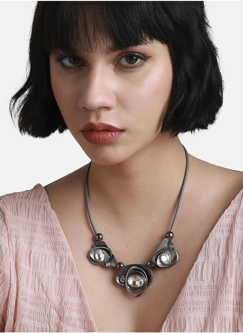 SOHI Silver-Coloured Abstract Stone Necklace