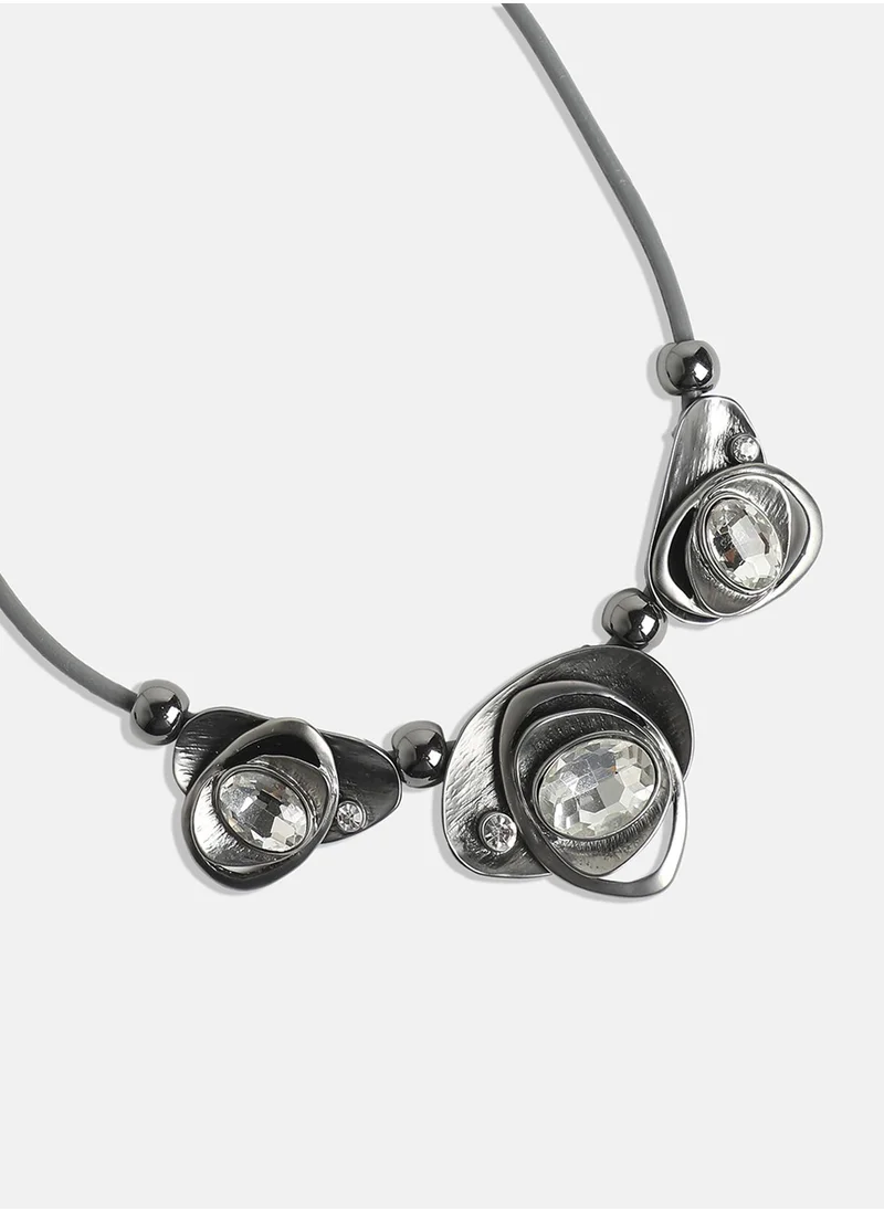 SOHI Silver-Coloured Abstract Stone Necklace