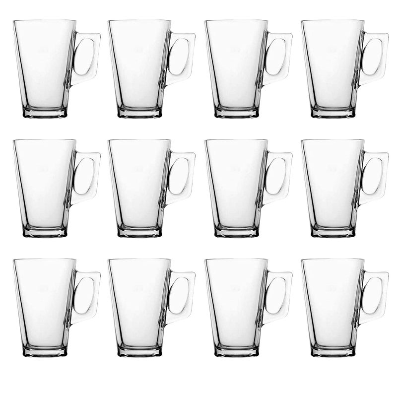 Straame  Set of 12 Latte Glasses 240 ml Temperature Resistant  Stylish CoffeeTea Cups Hot Drink Cafe Mugs  Ideal for Ice Cream Latte Espresso Cappuccino  Hot ChocolateClear Mugs with Handle