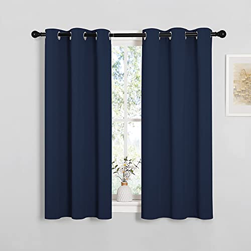 NICETOWN Blackout Draperies Curtains All Season Thermal Insulated Solid Grommet Top Blackout CurtainsDrapes for Kids Room Navy 1 Pair 34 x 45 inches
