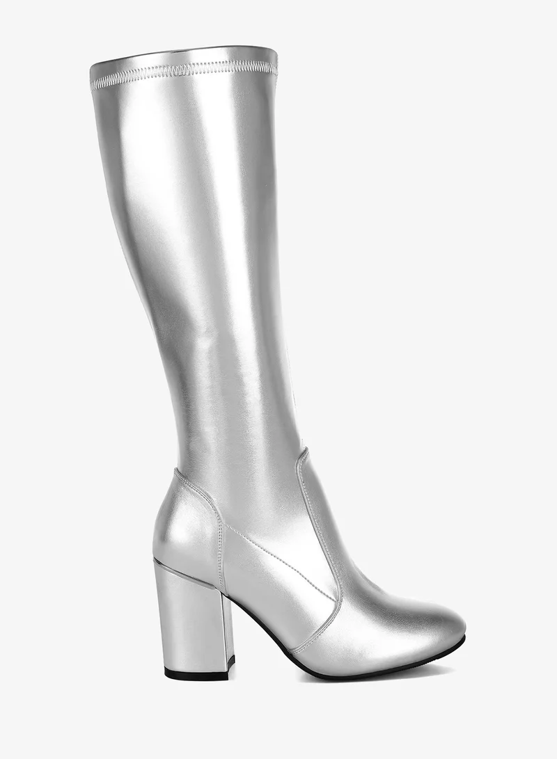 London Rag Metallic Pleather Long Boots in Silver