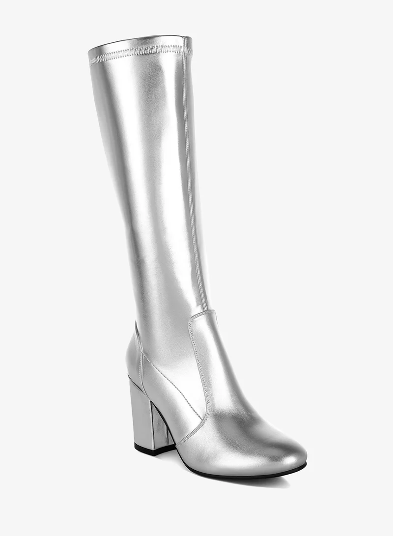London Rag Metallic Pleather Long Boots in Silver