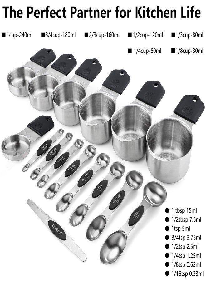 Turewin Magnetic Measuring Cups and Spoons Set Including 7 Stainless Steel Measuring Cups 8 Double Sided Magnetic Measuring Spoons Set with 1 Leveler Kitchen Tools for Cooking Baking (Black) - Image 2