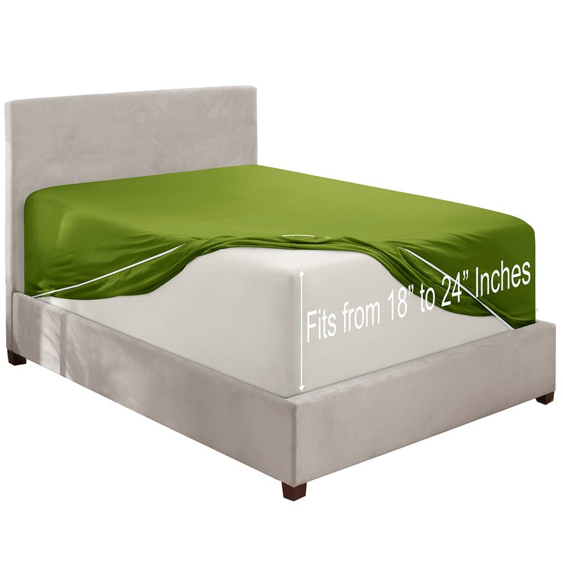 Clara Clark Deep Pocket Full Fitted Sheet Fits up to 21 Inch Mattress - Super Soft Full Fitted Sheet Only  Fade  Stain Resistant - Calla Green Fitted Sheet Full Size - Image 3