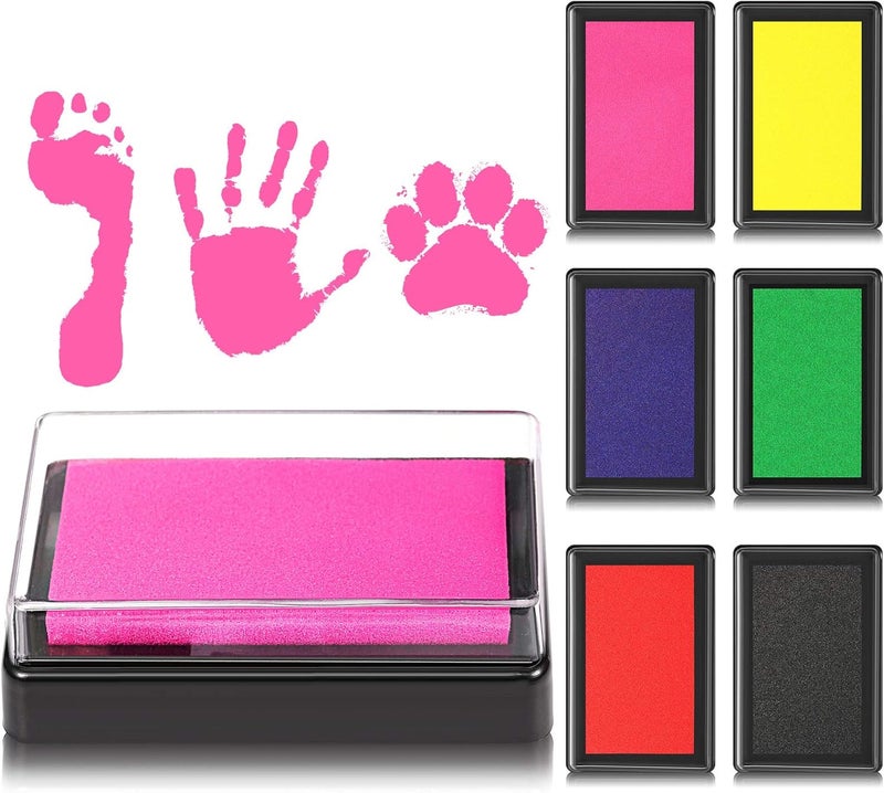 Outus 6 Pieces Reusable Ink Pad for Baby Footprint Handprint Paw Print NonToxic Ink Pad Feet and Hands Stamp for Boys and Girls Christmas New Year 6 ColorsFresh Color - Image 1
