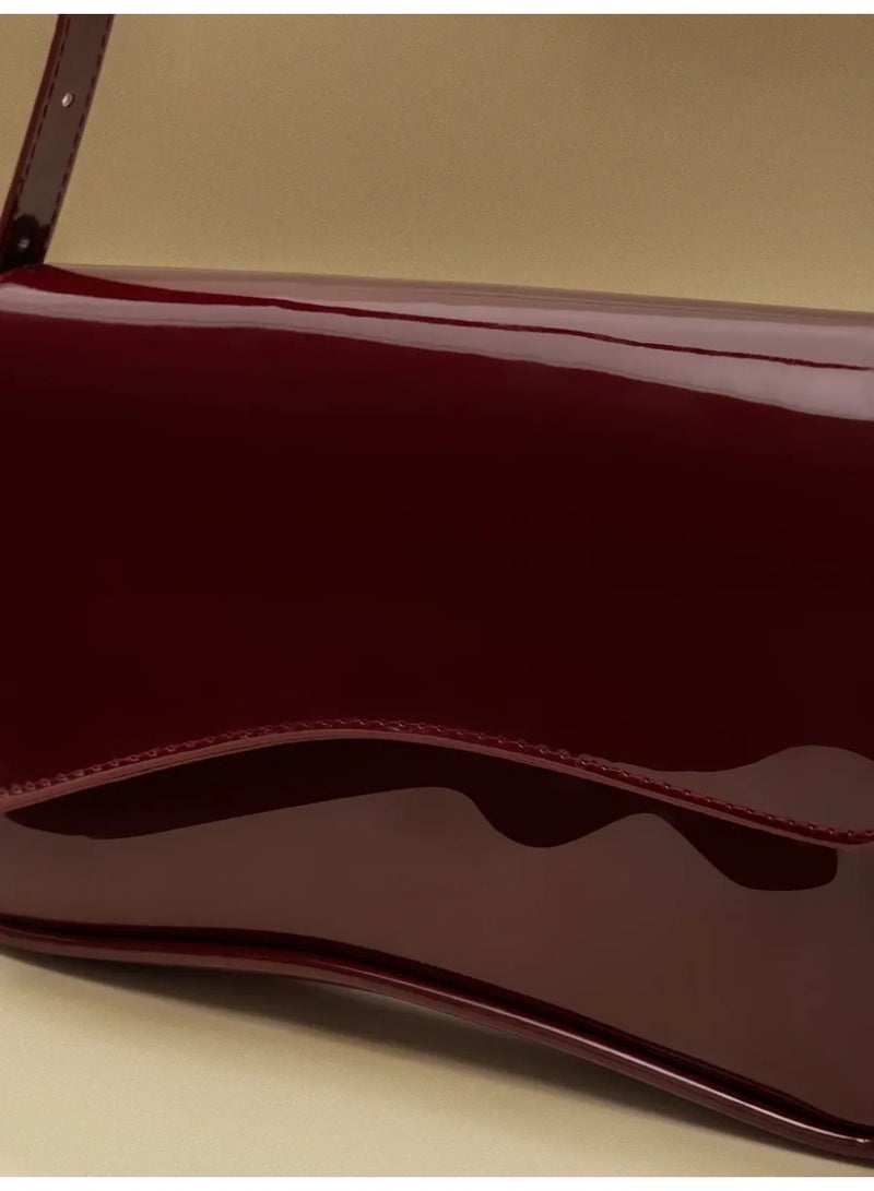 Tory Lightweight Business Casual Flip-Cover Square Bag, Suitable For Teenage Girls, Women, College Students, Young Professionals And Office Workers, Perfect For Office, University, Work, Business, Commuting, Outdoor Activities, Travel, Picnics. Fashionable Burgundy Color Handbag, Elegant Ladies Bag, Red Purse - Image 3