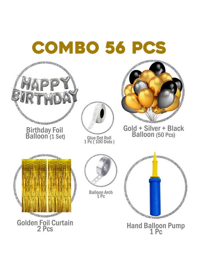 Party Propz Party Propz Happy Birthday Letters Foil, Metallic Balloons Foil Curtain Hand Balloon Pump Decoration Kit - 56Pcs Set for Adult; Kids; Boy; Girl; 25th; 30th; 40th; 50th Kids Birthday Decoration  - Image 2