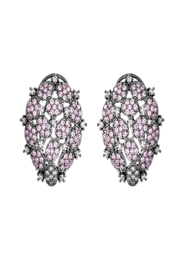 Voylla Sparkling Opulence Lattice Elegance Statement Earrings for Women American Diamond Stud Earrings Womens Day Gift for Women Elegant Festive Jewellery Statement Earrings - Image 5