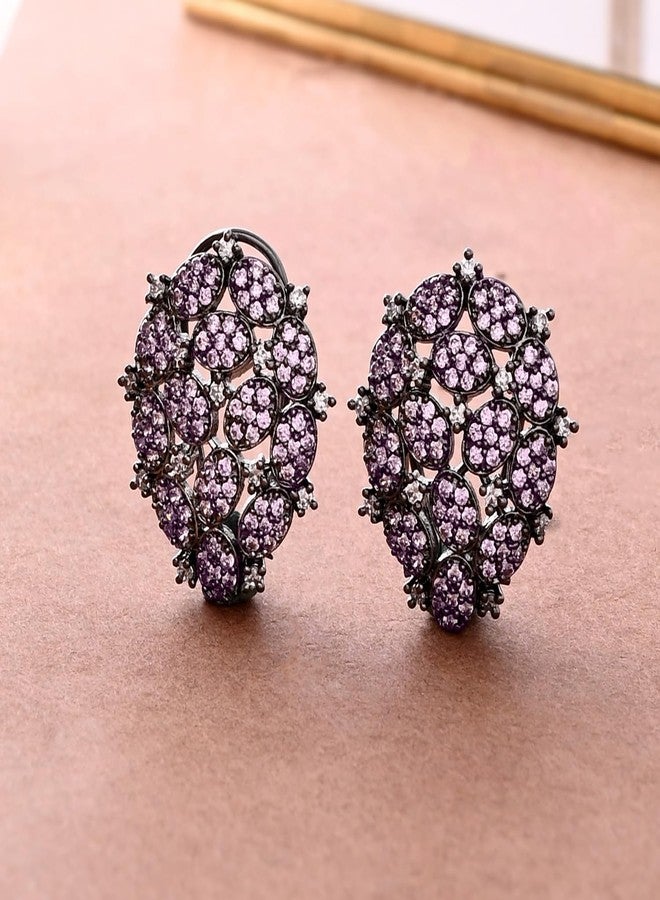 Voylla Sparkling Opulence Lattice Elegance Statement Earrings for Women American Diamond Stud Earrings Womens Day Gift for Women Elegant Festive Jewellery Statement Earrings - Image 3