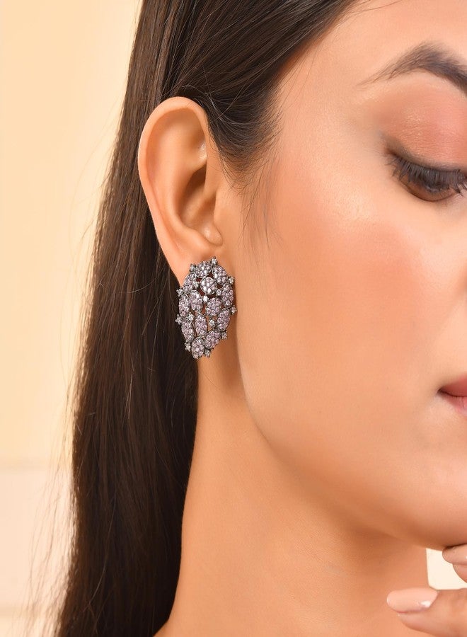 Voylla Sparkling Opulence Lattice Elegance Statement Earrings for Women American Diamond Stud Earrings Womens Day Gift for Women Elegant Festive Jewellery Statement Earrings - Image 4