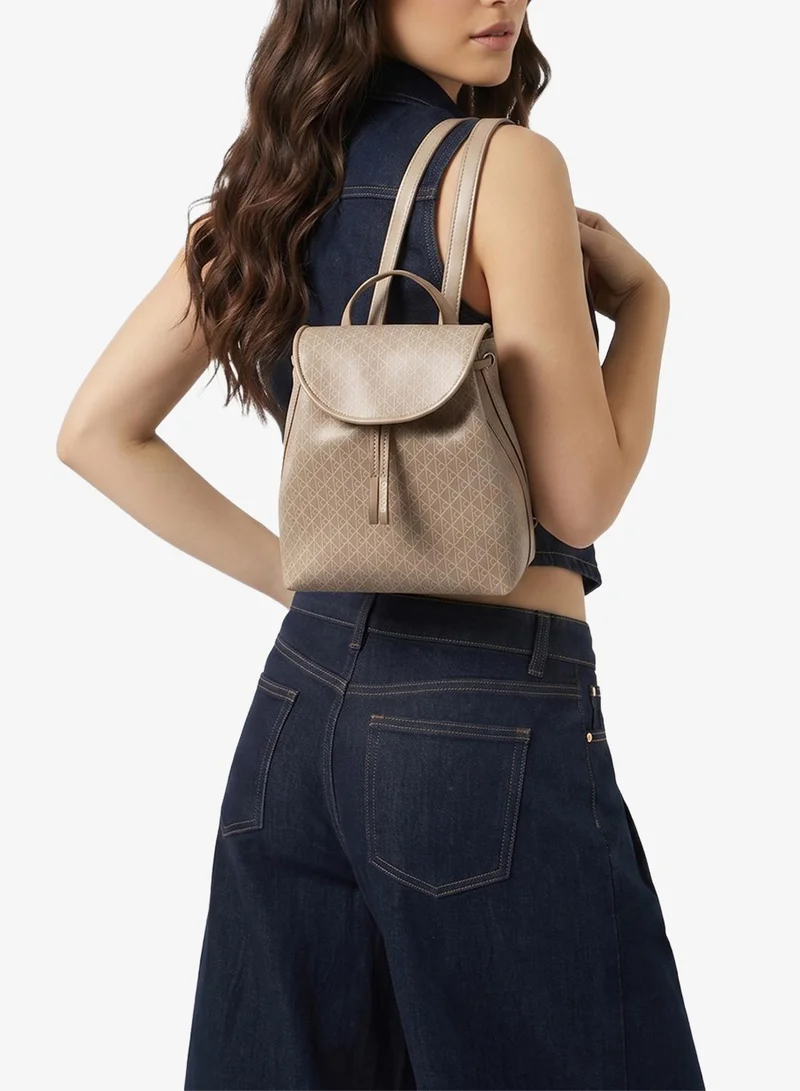 Calvin Klein DESERT TAUPE AOP Emblem Print Flap Backpack for Women | Best Price UAE