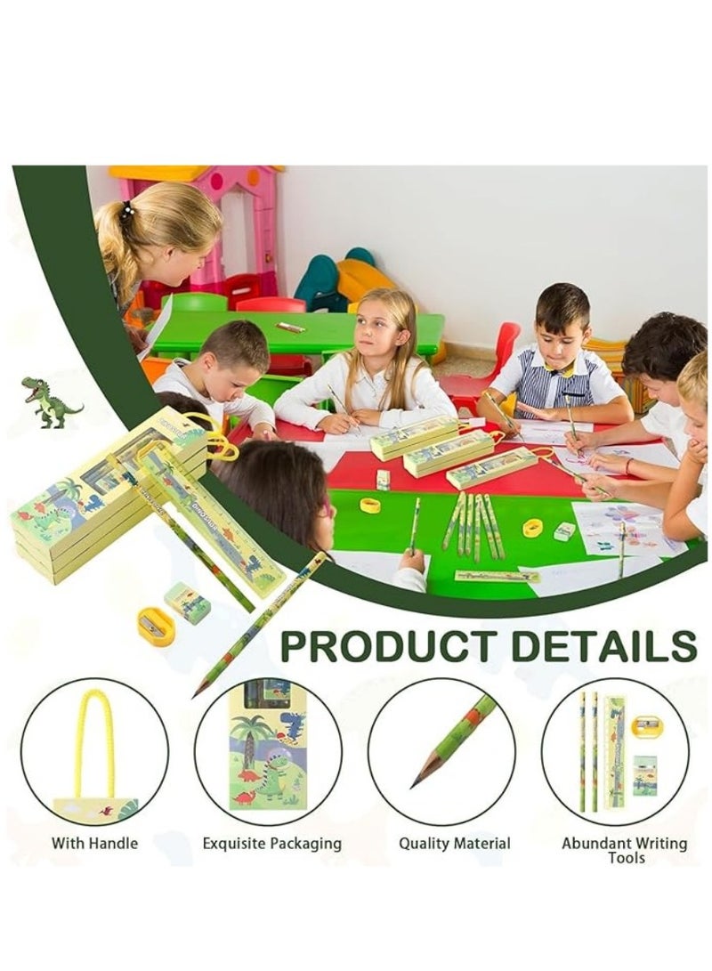 12 Boxes Stationery Set，Back to School Supplies Kit for Kids Including Pencils Eraser Ruler Sharpeners for Students Gifts Classroom Rewards Party Favors (Dinosaur)