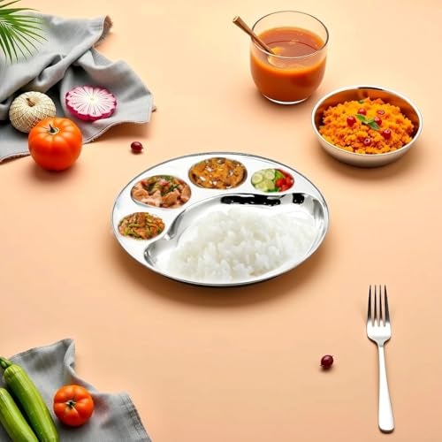 KCL Stainless Steel Round Plate - 4 Partition Divided, Lunch/Dinner/Bhojan/Thali Plates - 1 Unit - Diameter - 12 Inches - Image 4
