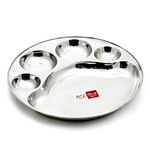 KCL Stainless Steel Round Plate - 4 Partition Divided, Lunch/Dinner/Bhojan/Thali Plates - 1 Unit - Diameter - 12 Inches - Image 1