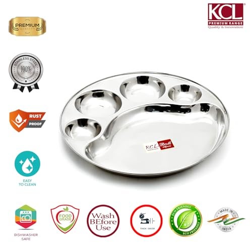 KCL Stainless Steel Round Plate - 4 Partition Divided, Lunch/Dinner/Bhojan/Thali Plates - 1 Unit - Diameter - 12 Inches - Image 3
