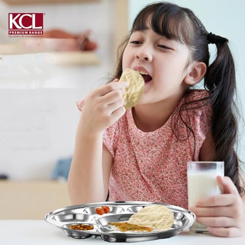 KCL Stainless Steel Round Plate - 4 Partition Divided, Lunch/Dinner/Bhojan/Thali Plates - 1 Unit - Diameter - 12 Inches - Image 5