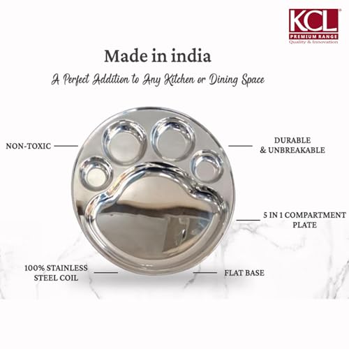 KCL Stainless Steel Round Plate - 4 Partition Divided, Lunch/Dinner/Bhojan/Thali Plates - 1 Unit - Diameter - 12 Inches - Image 2