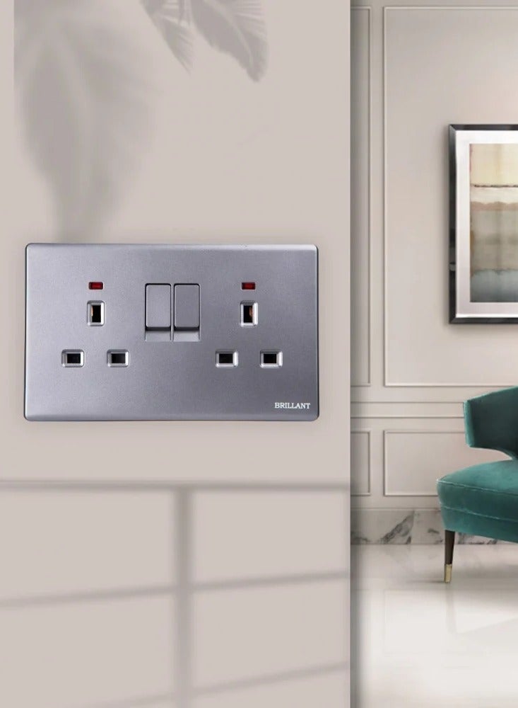 BRILLANT 5Pcs 13A Dual Plug Modern Grey Brilliant  - Image 2