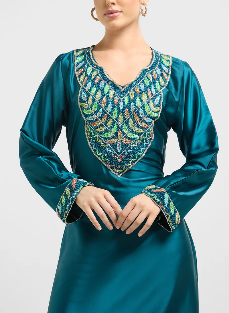 ARABIAN CLOSET Embellished Belted Jalabiya