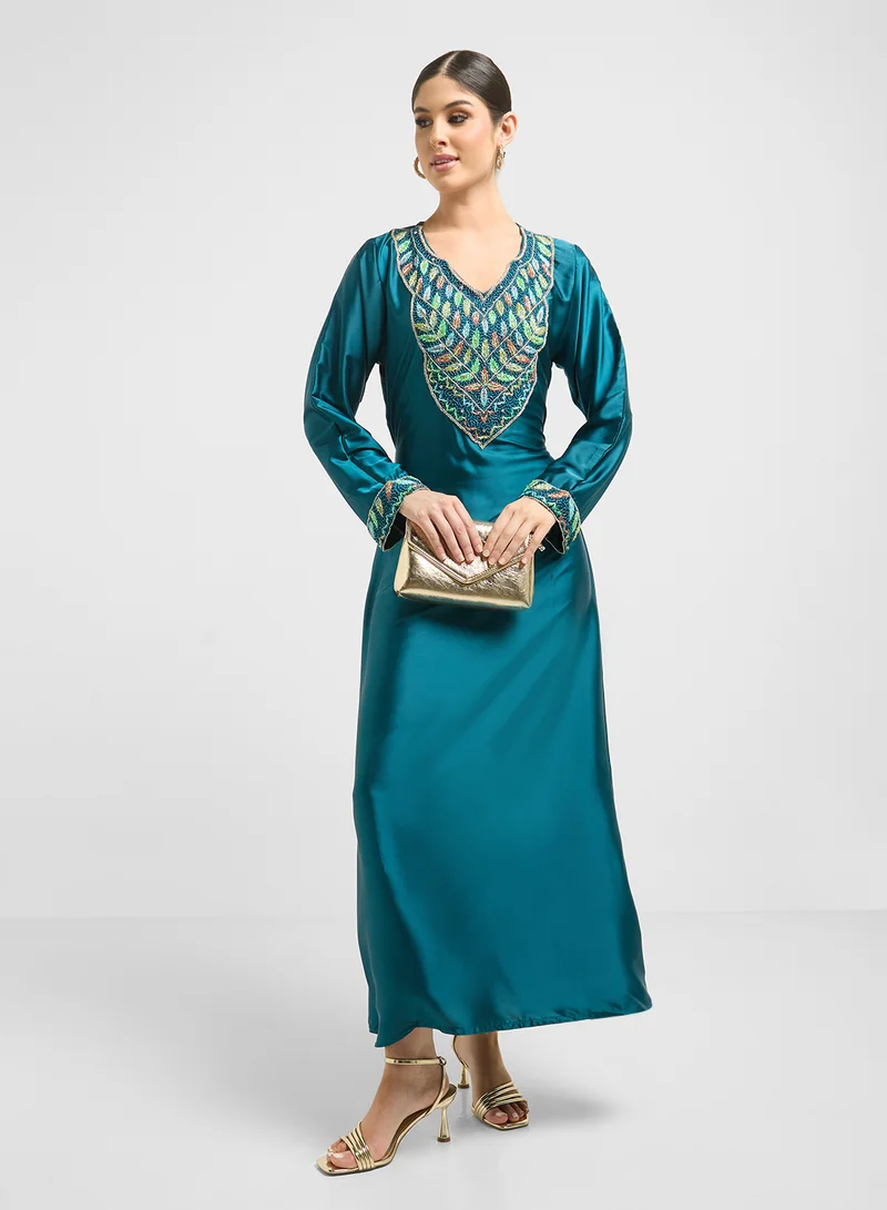 ARABIAN CLOSET Embellished Belted Jalabiya