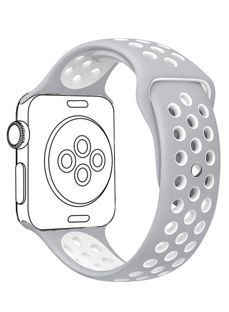 Dot Pattern Silicone Replacement Band For Apple iWatch Series 5/6/7 42/44/45mm Grey/White - Image 1