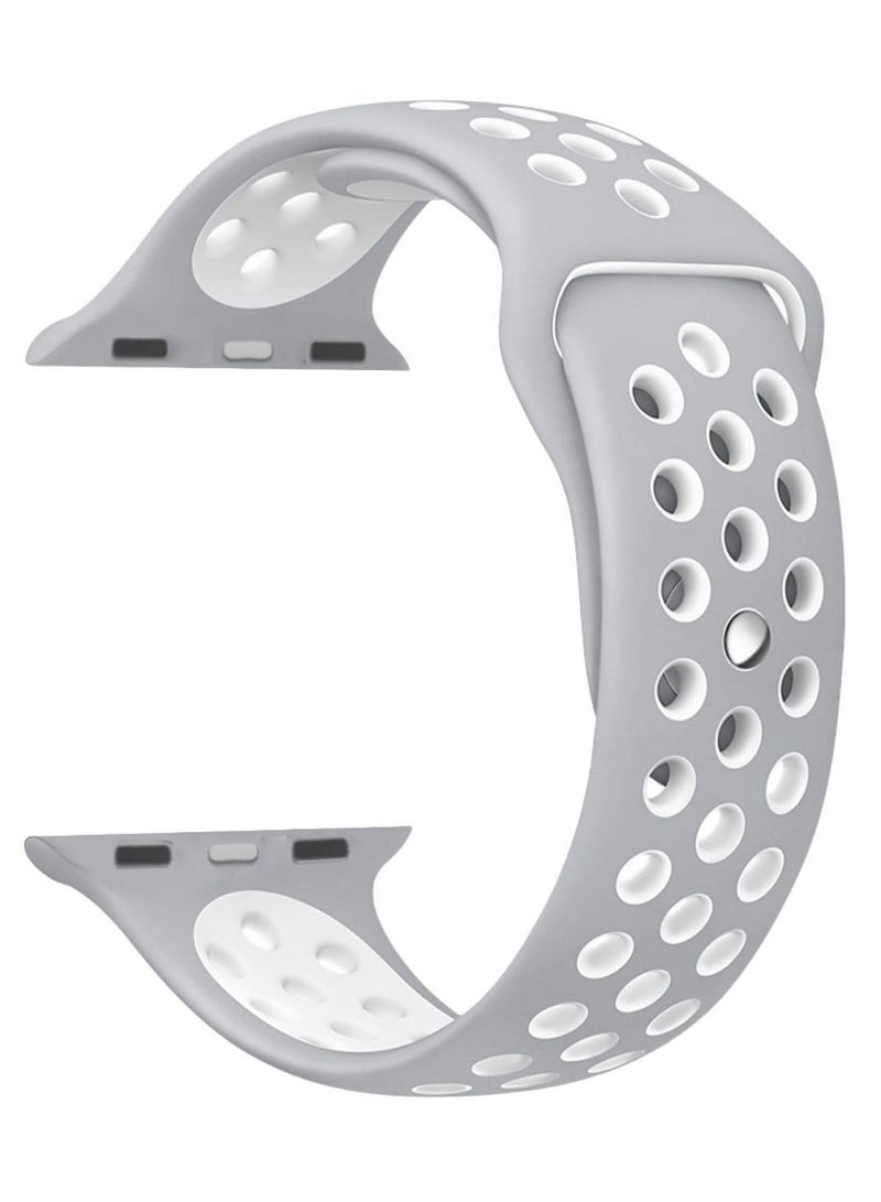 Dot Pattern Silicone Replacement Band For Apple iWatch Series 5/6/7 42/44/45mm Grey/White - Image 2