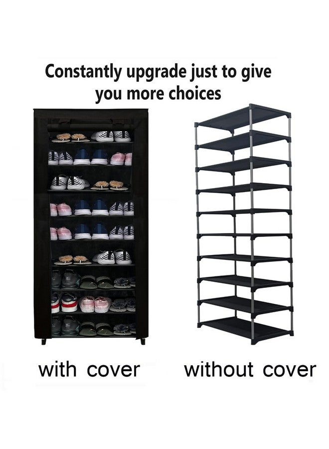 ROBMOB 9 Tier Metal Shoe Rack Collapsible Shoe Organiser with Adjustable Shelves Space Saving Lightweight Racks Foldable Sneaker Footwear Best for Men, Women, Boots, Slippers (Black Cover) - Image 4