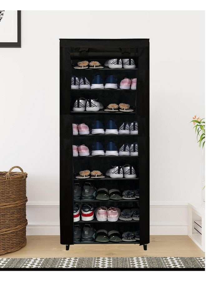 ROBMOB 9 Tier Metal Shoe Rack Collapsible Shoe Organiser with Adjustable Shelves Space Saving Lightweight Racks Foldable Sneaker Footwear Best for Men, Women, Boots, Slippers (Black Cover) - Image 2
