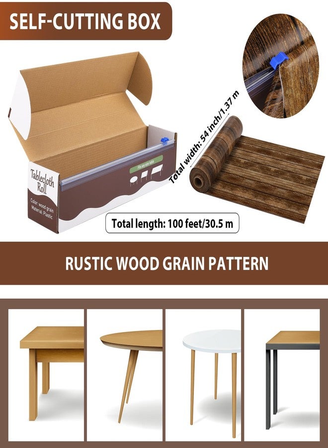 Kochorie 100 Ft x 54 Inch Wood Grain Tablecloth Roll in Slide Cutter Box Disposable Rustic Backdrop Vintage Table Cover Western Themed Bulletin Board Plastic Roll for Barn Birthday Classroom Decor - Image 2