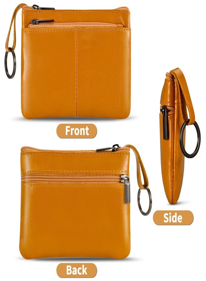Lidwot Light Brown Genuine Leather Multi-Functional Wallet - Compact Card Holder, Coin Purse & Key Organizer with 3 Zippers, Built-in Key Ring, Perfect for Travel, Work & Daily Use - Image 2