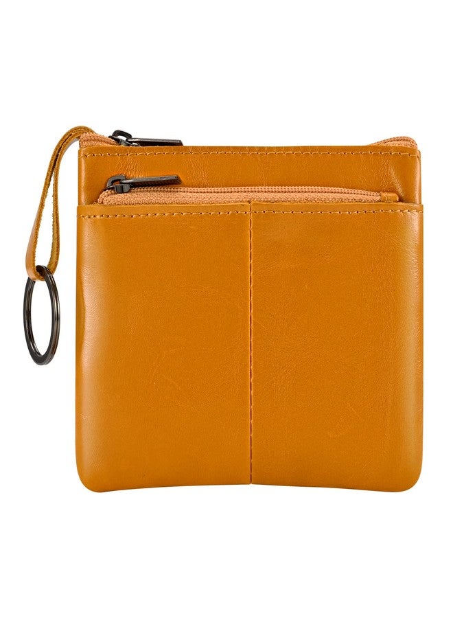 Lidwot Light Brown Genuine Leather Multi-Functional Wallet - Compact Card Holder, Coin Purse & Key Organizer with 3 Zippers, Built-in Key Ring, Perfect for Travel, Work & Daily Use - Image 1