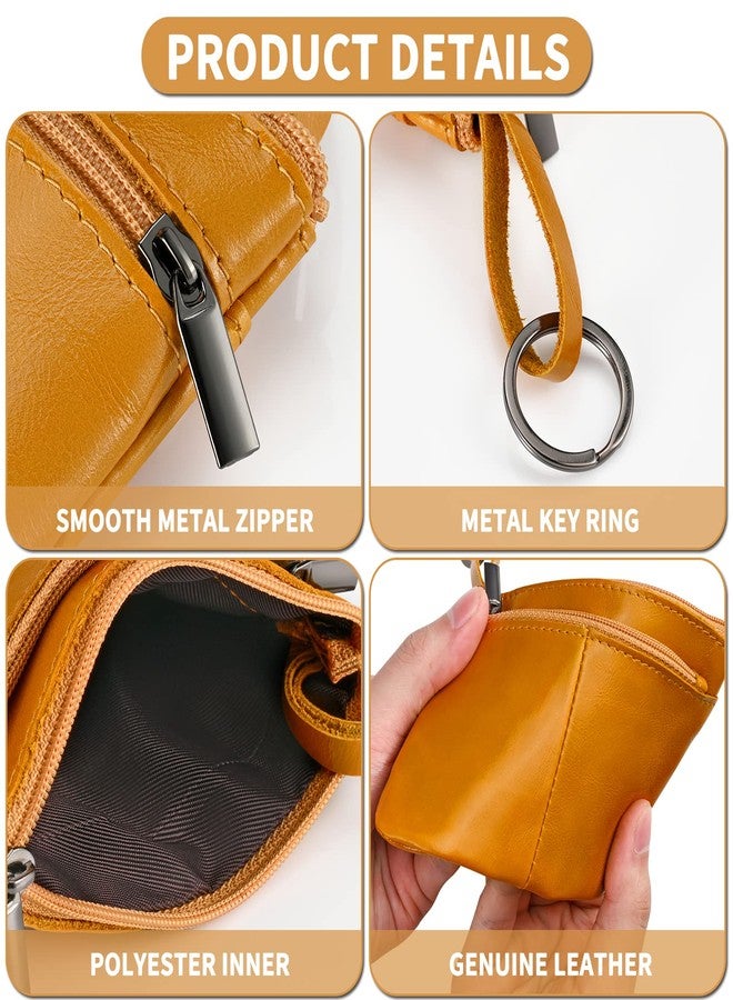 Lidwot Light Brown Genuine Leather Multi-Functional Wallet - Compact Card Holder, Coin Purse & Key Organizer with 3 Zippers, Built-in Key Ring, Perfect for Travel, Work & Daily Use - Image 4
