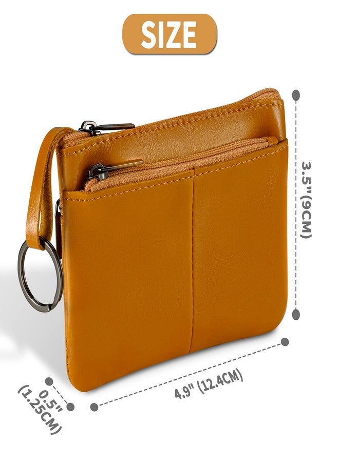 Lidwot Light Brown Genuine Leather Multi-Functional Wallet - Compact Card Holder, Coin Purse & Key Organizer with 3 Zippers, Built-in Key Ring, Perfect for Travel, Work & Daily Use - Image 3