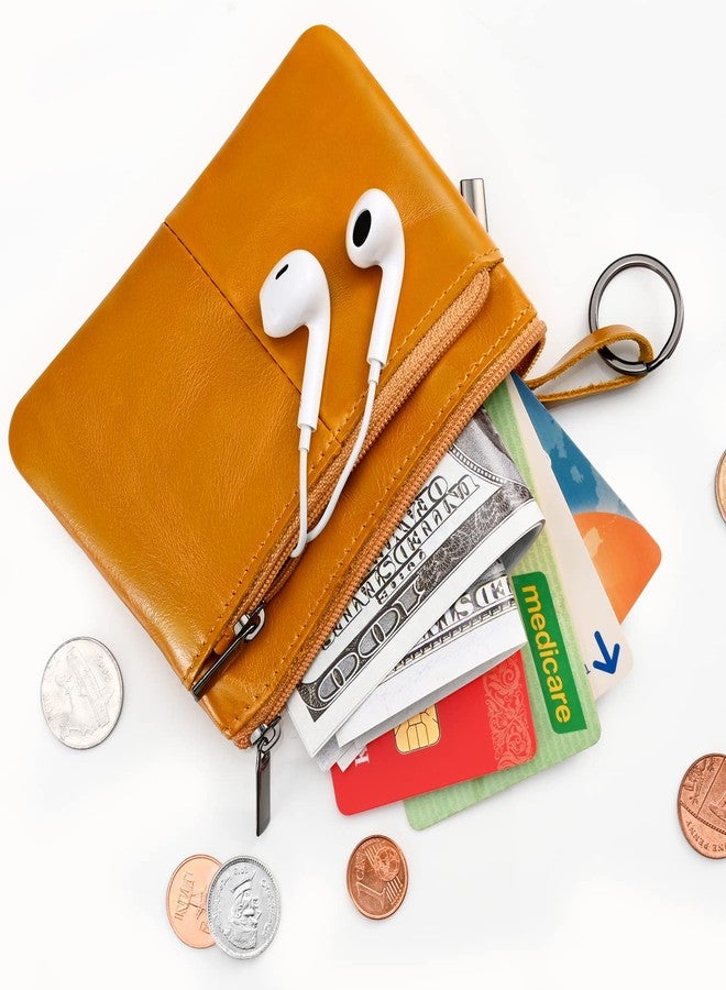 Lidwot Light Brown Genuine Leather Multi-Functional Wallet - Compact Card Holder, Coin Purse & Key Organizer with 3 Zippers, Built-in Key Ring, Perfect for Travel, Work & Daily Use - Image 5