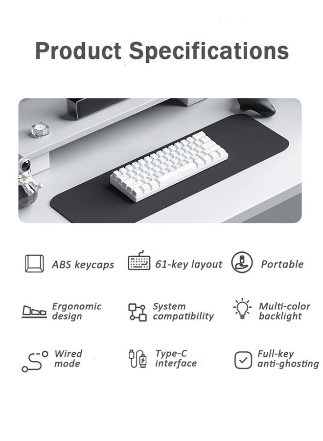 KORAX Mechanical Gaming Keyboard, Hot-Swappable RGB Backlighting, 61-Key Esports, 60% Compact Size, Detachable Keycaps & Cable, Wired, Compatible with PC/Mac, Gaming Keyboard & Office Keyboard, Portable for Travel, White - Image 2