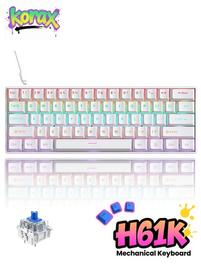KORAX Mechanical Gaming Keyboard, Hot-Swappable RGB Backlighting, 61-Key Esports, 60% Compact Size, Detachable Keycaps & Cable, Wired, Compatible with PC/Mac, Gaming Keyboard & Office Keyboard, Portable for Travel, White - Image 1